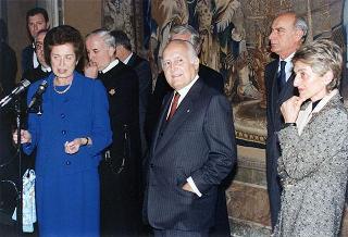 Il Presidente della Repubblica Oscar Luigi Scalfaro riceve in udienza l'on. avv. Rosa Russo Jervolino, con una delegazione del Centro anziani e dell'Oratorio di piazza Adriana (Roma), gestito dai fratelli di Nostra Signora della Misericordia