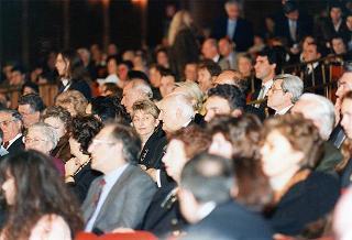 Intervento del Presidente della Repubblica all'esibizione delle Bande musicali della Polizia di Stato, dell'Arma dei Carabinieri e della Guardia di Finanza, nell'ambito dell'iniziativa benefica denominata "Telethon" presso l' Auditorium di Santa Cecilia a Roma
