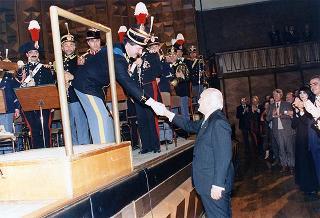 Intervento del Presidente della Repubblica all'esibizione delle Bande musicali della Polizia di Stato, dell'Arma dei Carabinieri e della Guardia di Finanza, nell'ambito dell'iniziativa benefica denominata "Telethon" presso l' Auditorium di Santa Cecilia a Roma