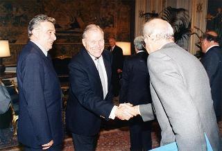 Incontro del Presidente della Repubblica Oscar Luigi Scalfaro con il Maestro Georges Pretre, accompagnato dal prof. Bruno Cagli, presidente dell'Accademia nazionale di Santa Cecilia