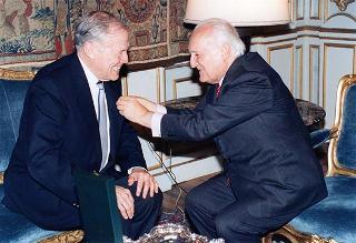 Incontro del Presidente della Repubblica Oscar Luigi Scalfaro con il Maestro Georges Pretre, accompagnato dal prof. Bruno Cagli, presidente dell'Accademia nazionale di Santa Cecilia