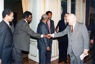 Il Presidente della Repubblica Oscar Luigi Scalfaro riceve la visita di Isaias Afwerki, Presidente dello Stato di Eritrea