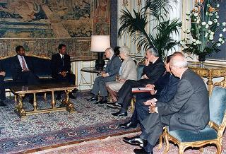 Il Presidente della Repubblica Oscar Luigi Scalfaro riceve la visita di Isaias Afwerki, Presidente dello Stato di Eritrea