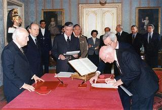 Giuramento dei nuovi ministri di Grazia e giustizia e del Bilancio e della programmazione economica, rispettivamente il prof. Vincenzo Caianiello e il prof. Mario Arcelli