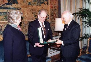 Maestro Wolfgang Sawallisch e consorte e prof. Corrado Morgia, vice presidente dell'Accademia nazionale di Santa Cecilia