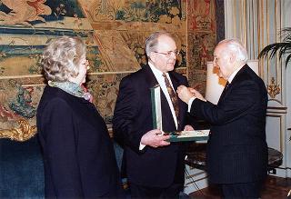 Maestro Wolfgang Sawallisch e consorte e prof. Corrado Morgia, vice presidente dell'Accademia nazionale di Santa Cecilia