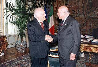 Il Presidente della Repubblica Oscar Luigi Scalfaro incontra Ernesto Calindri
