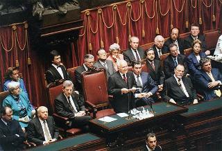 Roma, Palazzo Montecitorio: intervento del Presidente della Repubblica alla cerimonia per la celebrazione del 50° anniversario della Fondazione della Repubblica (in Aula)