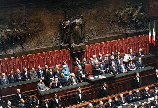 Roma, Palazzo Montecitorio: intervento del Presidente della Repubblica alla cerimonia per la celebrazione del 50° anniversario della Fondazione della Repubblica (in Aula)
