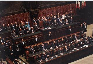 Roma, Palazzo Montecitorio: intervento del Presidente della Repubblica alla cerimonia per la celebrazione del 50° anniversario della Fondazione della Repubblica (in Aula)