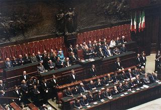 Roma, Palazzo Montecitorio: intervento del Presidente della Repubblica alla cerimonia per la celebrazione del 50° anniversario della Fondazione della Repubblica (in Aula)