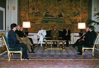 On. prof. Beniamino Andreatta, ministro della Difesa, con il gen. c.a. Franco Angioni, presidente dell'Ordine Militare d'Italia, ed il Consiglio dell'OMI