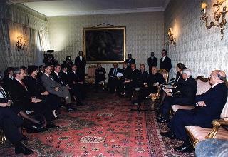Incontro del Presidente della Repubblica Scalfaro Giancarlo Laurini, presidente del Consiglio nazionale del notariato, ed i partecipanti alla Conferenza dei notariati dell'Unione Europea