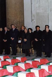 Intervento del Presidente della Repubblica alla cerimonia solenne in onore dei resti mortali dei 78 Caduti della II Guerra mondiale, rimpatriati dalla Germania e dalla Russia. Roma (Basilica di S. Maria degli Angeli)