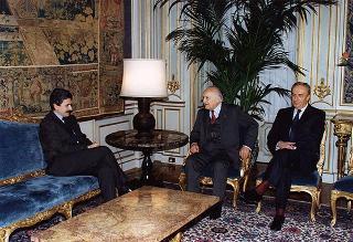 Il Presidente della Repubblica Oscar Luigi Scalfaro riceve la visita dell'on. Massimo D'Alema, presidente della Commissione parlamentare per le riforme costituzionali