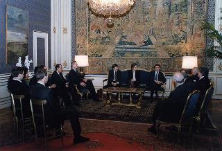 Il Presidente della Repubblica Oscar Luigi Scalfaro incontra Giovanni Moro, segretario nazionale del Movimento Federativo Democratico, con alcuni esponenti dell'iniziativa "Pit Salute", promossa dal Movimento