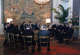 Il Presidente della Repubblica Oscar Luigi Scalfaro incontra Giovanni Moro, segretario nazionale del Movimento Federativo Democratico, con alcuni esponenti dell'iniziativa "Pit Salute", promossa dal Movimento
