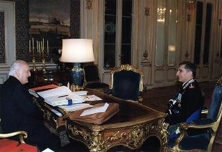 Il Presidente della Repubblica Oscar Luigi Scalfaro riceve la visita del Generale di Corpo d'Armata Sergio Siracusa, nuovo Comandante Generale dell'Arma dei Carabinieri