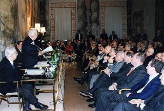 Intervento del Presidente della Repubblica alla cerimonia di presentazione del libro "Attualità di Enrico De Nicola" di Giovanni Leone. Roma, Senato della Repubblica