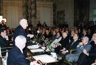 Intervento del Presidente della Repubblica alla cerimonia di presentazione del libro "Attualità di Enrico De Nicola" di Giovanni Leone. Roma, Senato della Repubblica