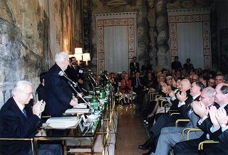 Intervento del Presidente della Repubblica alla cerimonia di presentazione del libro "Attualità di Enrico De Nicola" di Giovanni Leone. Roma, Senato della Repubblica