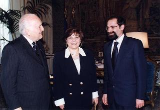 Il Presidente della Repubblica Oscar Luigi Scalfaro riceve in udienza Damiano Calabrò con la signora Calabrò