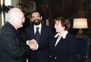 Il Presidente della Repubblica Oscar Luigi Scalfaro riceve in udienza Damiano Calabrò con la signora Calabrò