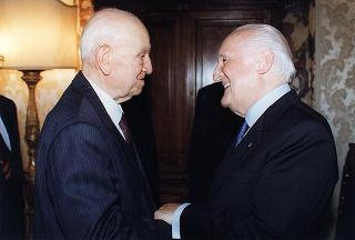 Intervento del Presidente della Repubblica alla cerimonia per il 90° compleanno del senatore a vita Francesco De Martino. Roma, Palazzo Giustiniani
