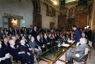 Intervento del Presidente della Repubblica alla cerimonia per il 90° compleanno del senatore a vita Francesco De Martino. Roma, Palazzo Giustiniani