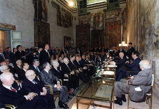 Intervento del Presidente della Repubblica alla cerimonia per il 90° compleanno del senatore a vita Francesco De Martino. Roma, Palazzo Giustiniani