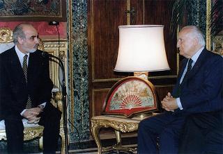 Il Presidente della Repubblica Oscar Luigi Scalfaro riceve in udienza Enzo Iacopino, presidente dell'Associazione della stampa parlamentare, con una delegazione