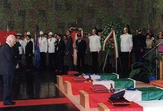 Intervento del Presidente della Repubblica ai funerali  dei quattro militari italiani del Contingente ITALAIR operante nell'ambito della missione di pace in Libano UNIFIL celebrati nel Centro Aviazione Esercito di Viterbo