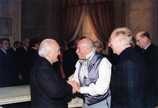 Intervento del Presidente della Repubblica alla rappresentazione della commedia "Mercadet l'affarista" di Honorè de Balzac, promossa dall'Ente Teatrale Italiano per rendere omaggio alla lunga attività artistica di Ernesto Calindri, protagonista dello spettacolo.