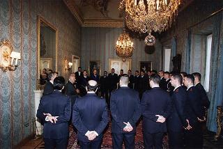 Delegazione di ufficiali e militari di truppa della Compagnia d'onore dell'Aeronautica Militare, in servizio di guardia d'onore al Palazzo del Quirinale