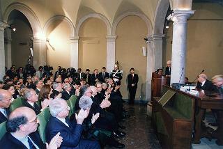 Roma, Istituto dell'Enciclopedia Italiana: intervento del Presidente della Repubblica alla conferenza del prof. Franco Modiglioni, Premio Nobel per l'economia, sul tema "Disoccupazione nell'euro e prestigio dell'euro", organizzata dall'Istituto La Malfa