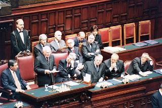 Roma, Aula della Camera dei Deputati: intervento del Presidente della Repubblica alla cerimonia conclusiva delle Giornate di studio in memoria di Aldo Moro, nel ventennale della scomparsa, sul tema "Le Assemblee elettive nell'evoluzione della democrazia italiana (1978-1988)"