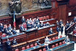 Roma, Aula della Camera dei Deputati: intervento del Presidente della Repubblica alla cerimonia conclusiva delle Giornate di studio in memoria di Aldo Moro, nel ventennale della scomparsa, sul tema "Le Assemblee elettive nell'evoluzione della democrazia italiana (1978-1988)"