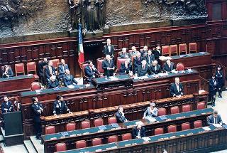 Roma, Aula della Camera dei Deputati: intervento del Presidente della Repubblica alla cerimonia conclusiva delle Giornate di studio in memoria di Aldo Moro, nel ventennale della scomparsa, sul tema "Le Assemblee elettive nell'evoluzione della democrazia italiana (1978-1988)"