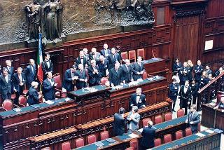 Roma, Aula della Camera dei Deputati: intervento del Presidente della Repubblica alla cerimonia conclusiva delle Giornate di studio in memoria di Aldo Moro, nel ventennale della scomparsa, sul tema "Le Assemblee elettive nell'evoluzione della democrazia italiana (1978-1988)"