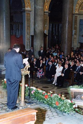 Roma, Chiesa di S. Maria in Trastevere: visita del Presidente della Repubblica alla Comunità di S. Egidio nel 30° anniversario di attività dell'Associazione