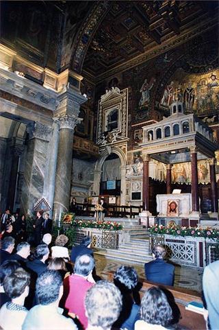 Roma, Chiesa di S. Maria in Trastevere: visita del Presidente della Repubblica alla Comunità di S. Egidio nel 30° anniversario di attività dell'Associazione