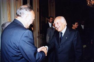 Mikhail Gorbaciov, presidente di Green Cross International, con la prof.ssa Rita Levi Montalcini e l'on. Guido Pollice