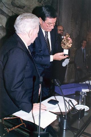 Roma, Palazzo Giustiniani: intervento del Presidente della Repubblica alla cerimonia per il 90° compleanno del senatore a vita Giovanni Leone