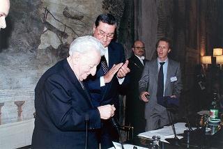 Roma, Palazzo Giustiniani: intervento del Presidente della Repubblica alla cerimonia per il 90° compleanno del senatore a vita Giovanni Leone