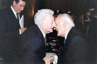 Roma, Palazzo Giustiniani: intervento del Presidente della Repubblica alla cerimonia per il 90° compleanno del senatore a vita Giovanni Leone