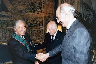 Incontro del Presidente della Repubblica Oscar Luigi Scalfaro con Mario Ciancio Sanfilippo, presidente della Federazione Italiana Editori Giornali