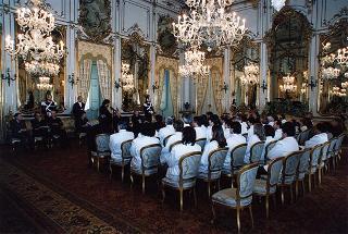 Il Presidente Scalfaro riceve Adelmo Alberghini e Adamo Neri, presidente e direttore delle Macellerie Gastronomiche Modenesi, con gli aderenti al sodalizio