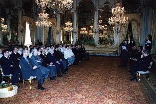 Il Presidente Scalfaro riceve Adelmo Alberghini e Adamo Neri, presidente e direttore delle Macellerie Gastronomiche Modenesi, con gli aderenti al sodalizio