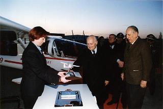 Monterotondo: intervento del Presidente della Repubblica alla presentazione del velivolo 450T della Ditta costruzioni aeronavali Arrow