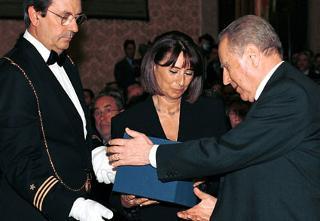 Il Presidente Ciampi con la Sig.ra D'Antona in occasione della commemorazione di Massimo D'Antona